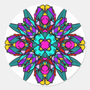 Turquoise and Pink Stained Glass Mandala Classic Round Sticker