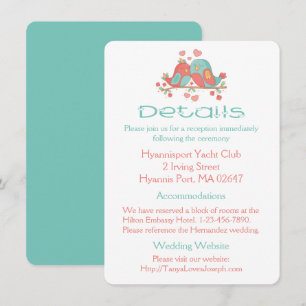 Turquoise and Pink Wedding Details Lovebirds Invitation