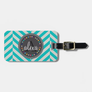Turquoise and Polka Dots Monogram Luggage Tag