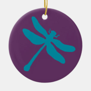 Turquoise and Purple Dragonfly Ceramic Tree Decoration