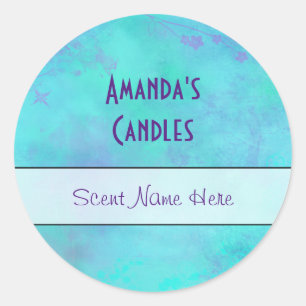 Turquoise and Purple Misty Abstract Candle Classic Round Sticker