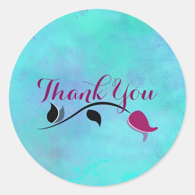 Turquoise and Purple Misty Abstract Thank You Classic Round Sticker (Front)