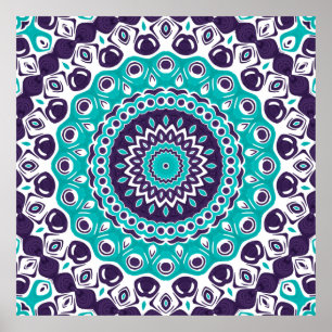 Turquoise and Purple Modern Mandala Pattern Poster