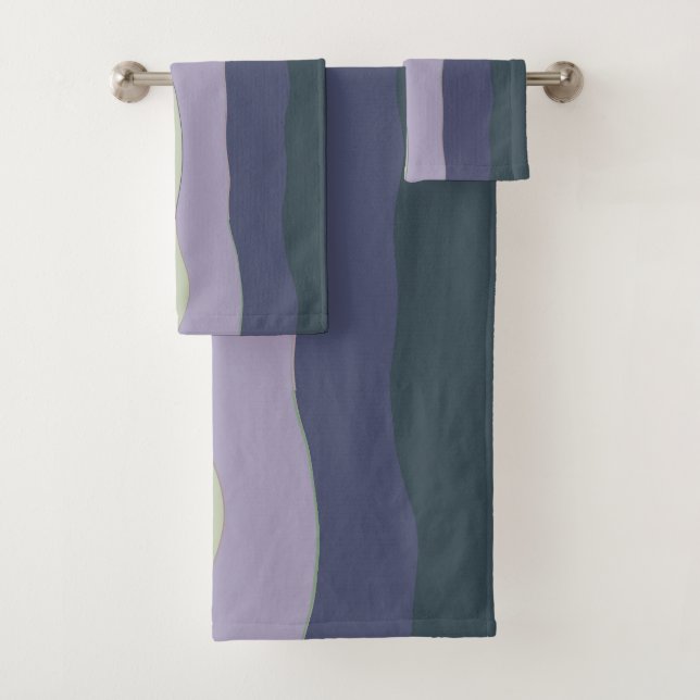 Turquoise and Purple Wavy Stripes Bath Towel Set (Insitu)