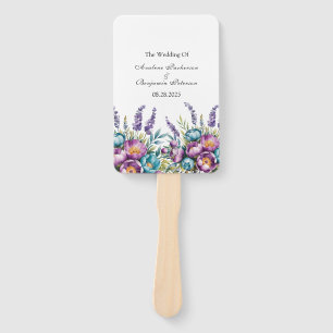 Turquoise and Purple Wildflowers Wedding Hand Fan