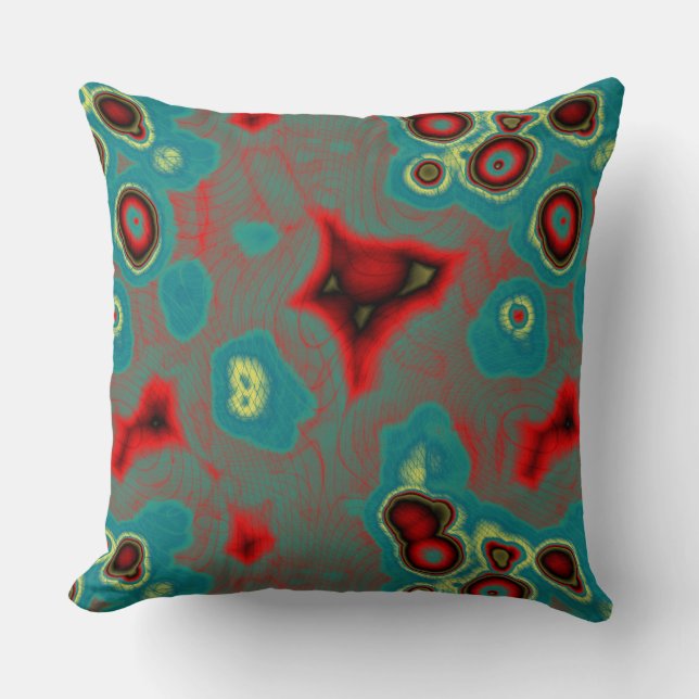 Turquoise and Red Abstract Cushion (Front)