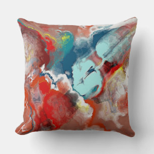 Turquoise and Red Abstract Cushion