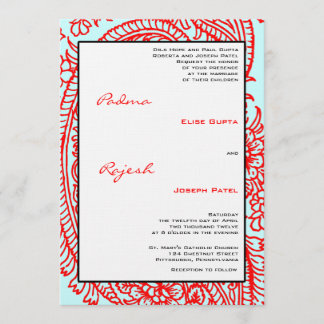 Turquoise and Red Paisley Indian Wedding Invitation