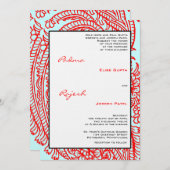 Turquoise and Red Paisley Indian Wedding Invitation (Front/Back)