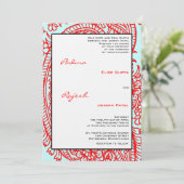 Turquoise and Red Paisley Indian Wedding Invitation (Standing Front)