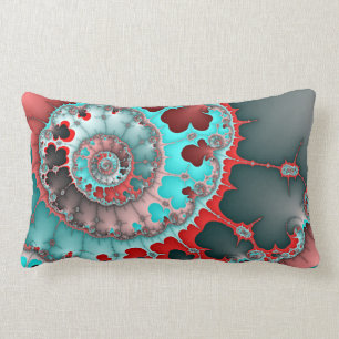 Turquoise and Red Spiral Abstract Lumbar Cushion