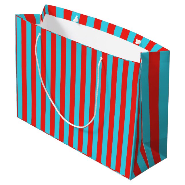 Turquoise and Red Stripes Pattern Stipped Large Gift Bag (Back Angled)