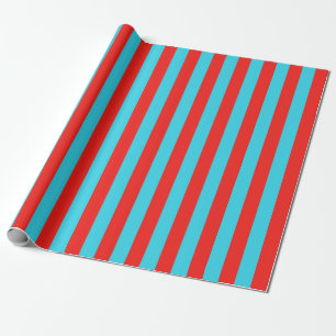 Turquoise and Red Stripes Pattern Stripped Lines Wrapping Paper