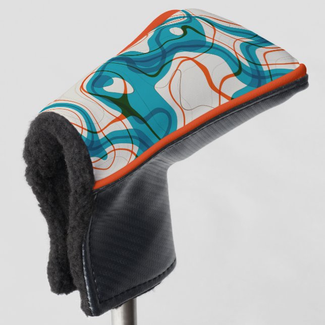 Turquoise and Red Swirls Golf Head Cover (3/4 Front)