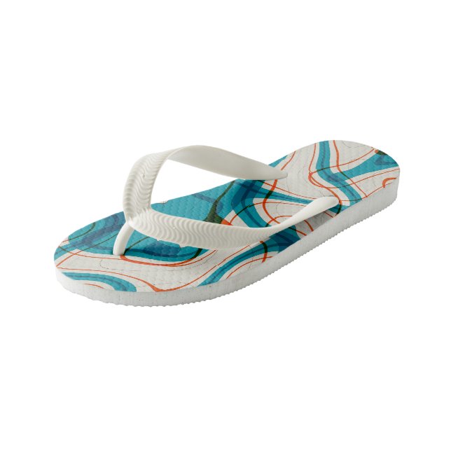 Turquoise and Red Swirls Kid's Jandals (Angled)