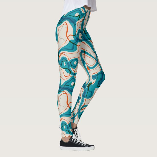 Turquoise and Red Swirls Leggings (Right)