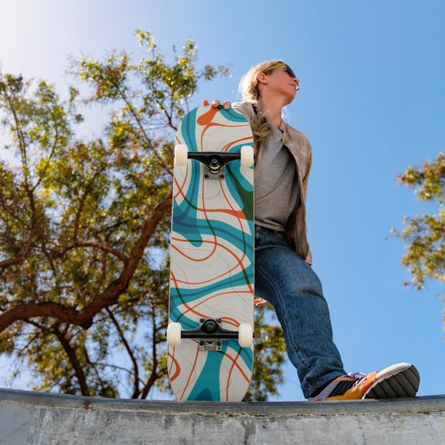 Turquoise and Red Swirls Skateboard (Outdoor 1)