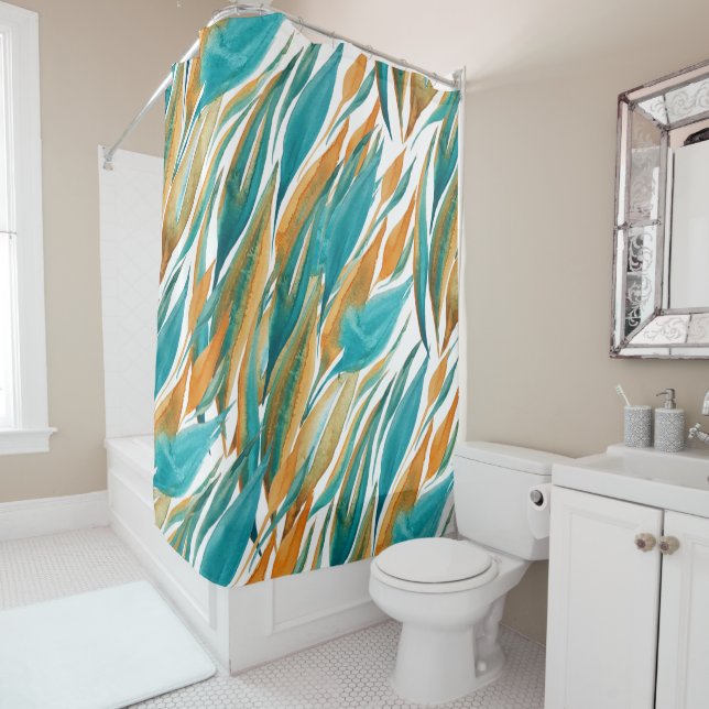 Turquoise And Rust Fall Art Shower Curtain (In Situ)
