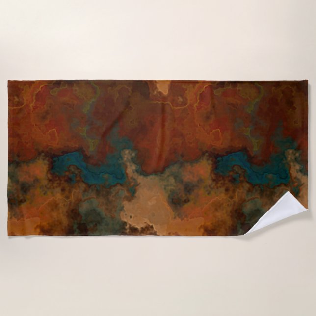 Turquoise and Rust Marble abstract Beach Towel (Front)