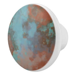 Turquoise and Rust Marble Abstract Ceramic Knob