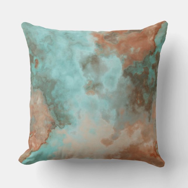 Turquoise and Rust Marble Abstract Cushion (Front)