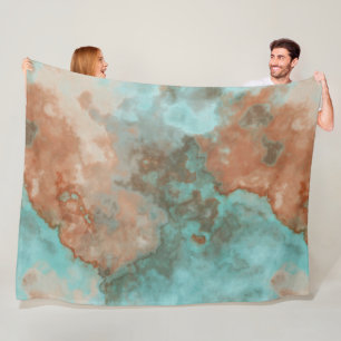 Turquoise and Rust Marble Abstract Fleece Blanket