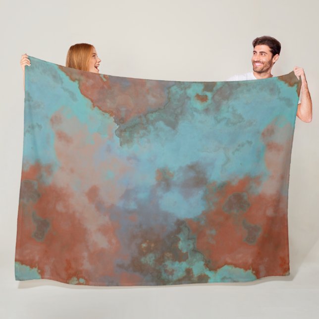 Turquoise and Rust Marble Abstract Fleece Blanket (In Situ)