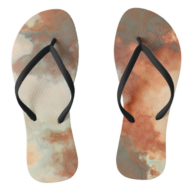 Turquoise and Rust Marble Abstract Jandals (Footbed)