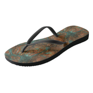 Turquoise and Rust Marble Abstract Jandals