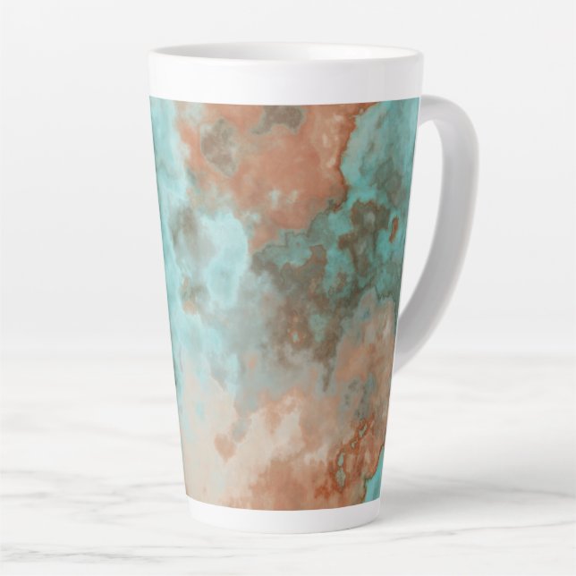 Turquoise and Rust Marble Abstract Latte Mug (Right Angle)