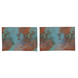 Turquoise and Rust Marble Abstract Pillowcase