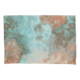 Turquoise and Rust Marble Abstract Pillowcase