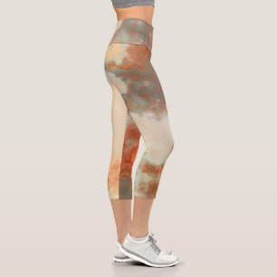Turquoise and Rust Marble Abstract Rug Capri Leggings
