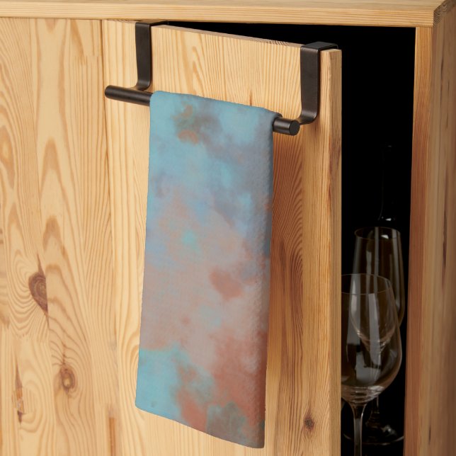 Turquoise and Rust Marble Abstract Tea Towel (Thirds Fold)