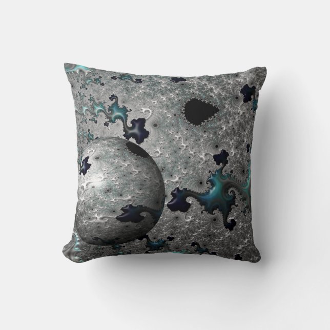 Turquoise and Silver Mandelbrot Cushion (Front)