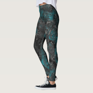 Turquoise and Silver Marble Abstract Leggings