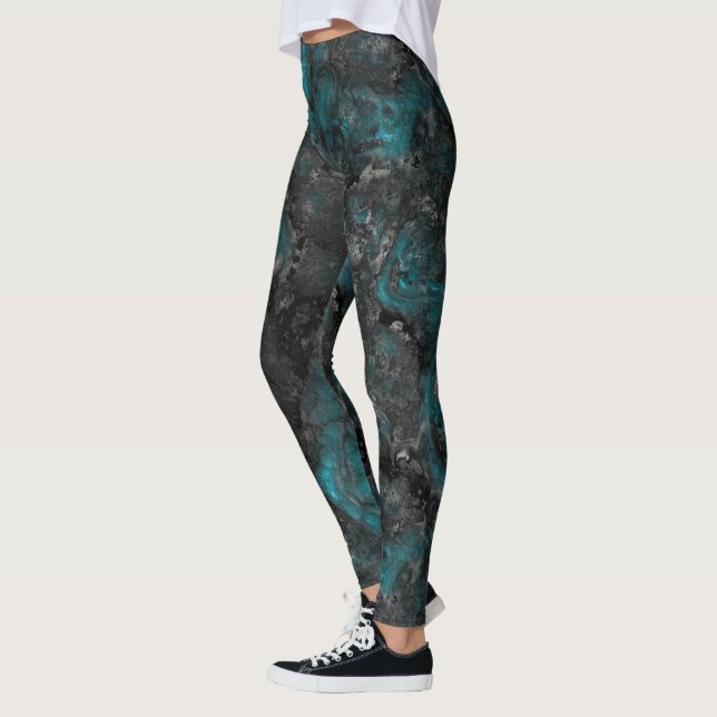 Turquoise and Silver Marble Abstract Leggings (Left)