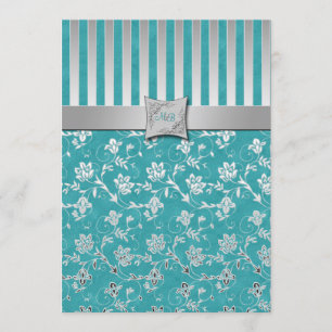 Turquoise and Silver Vine Monogrammed Invitation