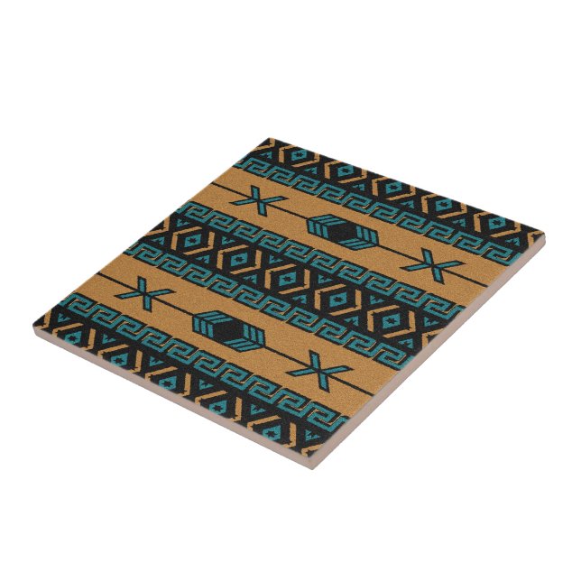 Turquoise And Tan Southwest Aztec Pattern Tile (Side)