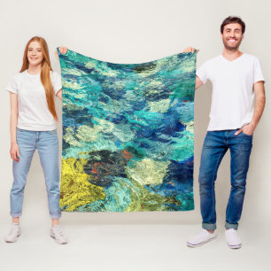 Turquoise and Teal Abstract Tide Pool Fleece Blanket