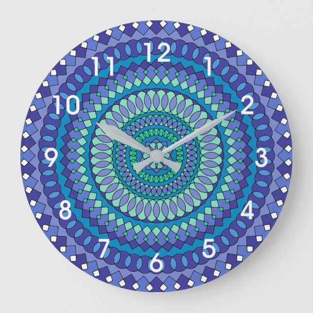 Turquoise and teal blue mandala  large clock (Front)