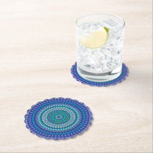 Turquoise and teal blue mandala  paper coaster