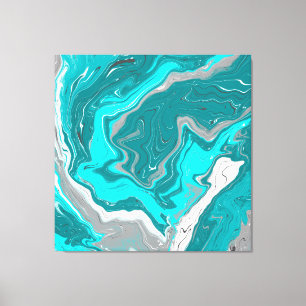 Turquoise and Teal Marble Fluid Art Canvas Print