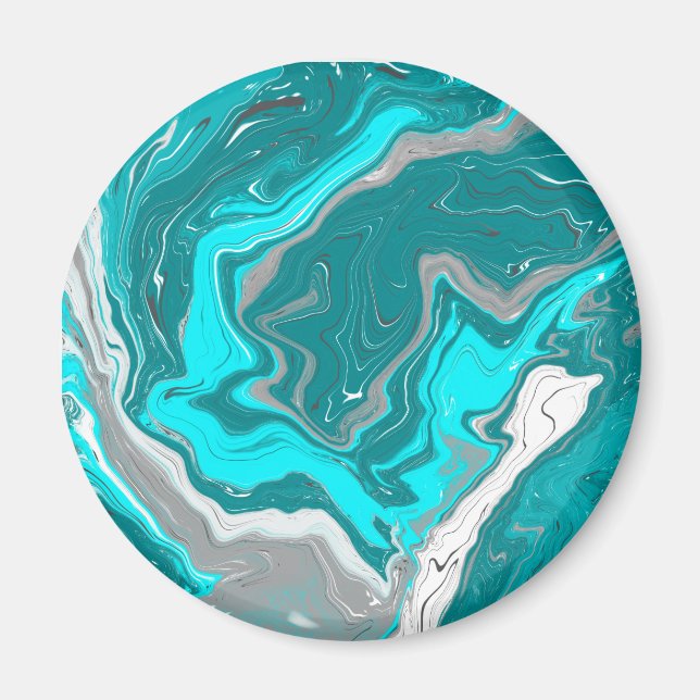 Turquoise and Teal Marble Fluid Art  Magnet (Front)