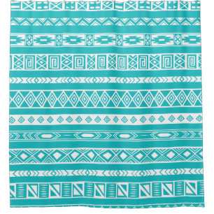 Turquoise and White Aztec Ethnic Tribal pattern Shower Curtain