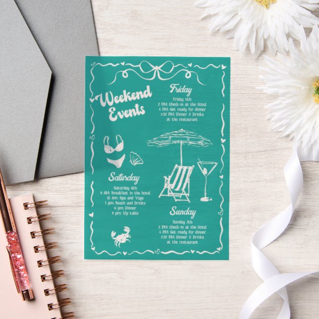 Turquoise and White Bachelorette Weekend Party Vellum Invitations (Wedding)