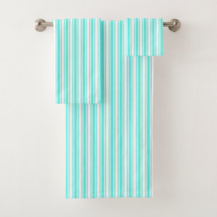 Turquoise and white candy stripes bath towel set