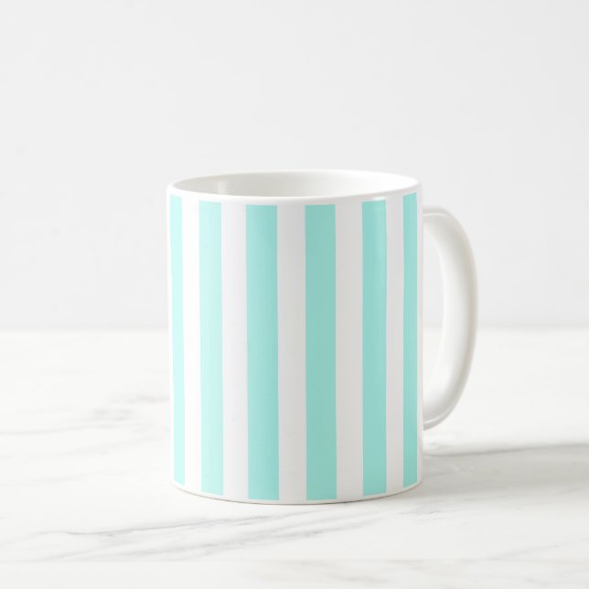 Turquoise and white candy stripes coffee mug (Front Right)