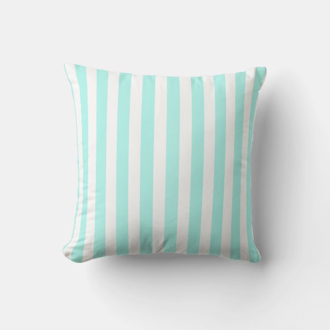 Turquoise and white candy stripes cushion (Front)