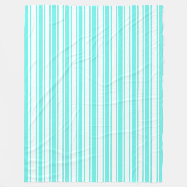 Turquoise and white candy stripes fleece blanket (Front)